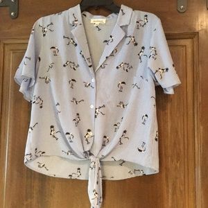 Blue and white stripped tied button up shirt. M.